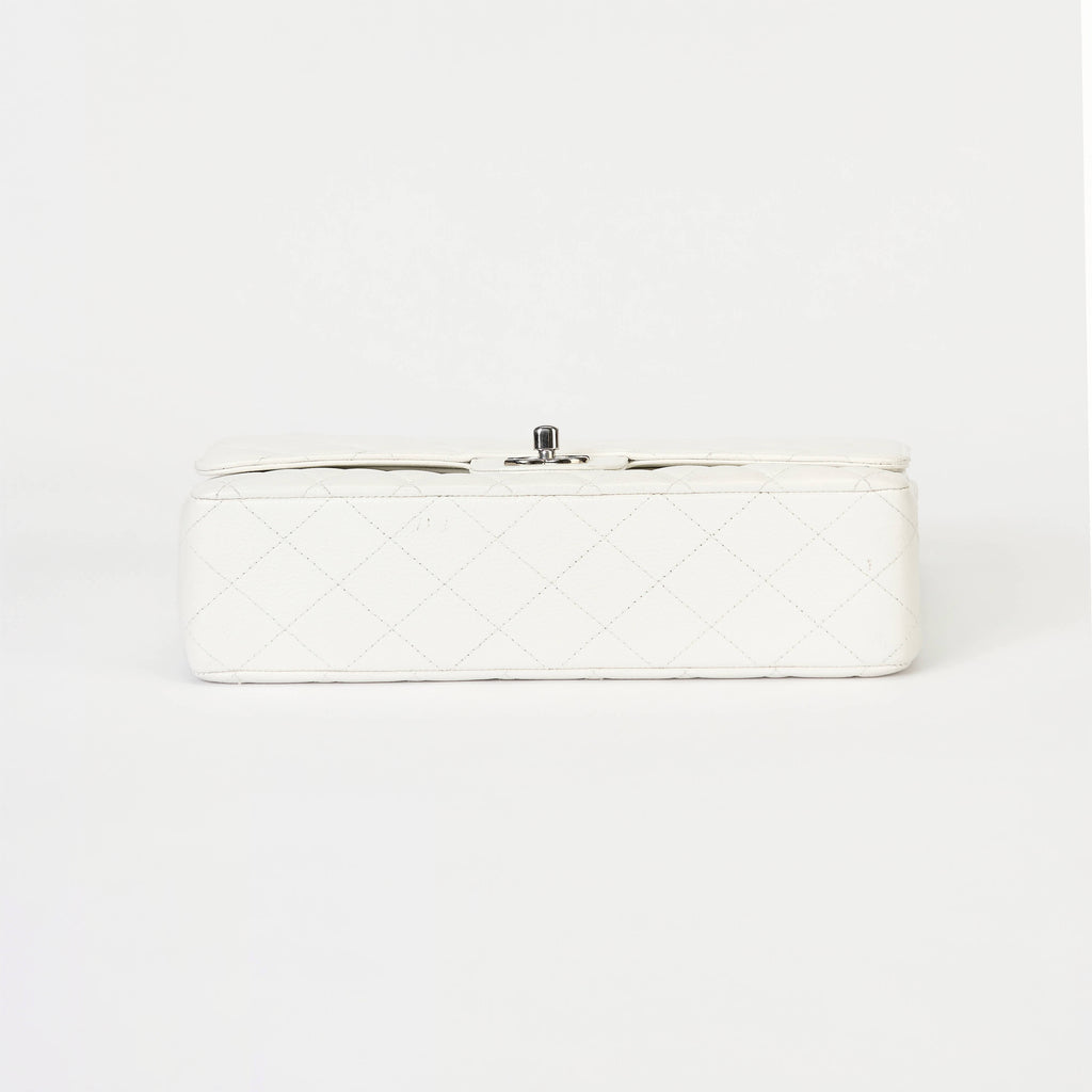 Chanel Classic Flap Bag White Caviar Leather Silver‑Tone Hardware