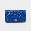 Chanel Classic Flap Bag Royal Blue Patent Leather Silver‑Tone Hardware