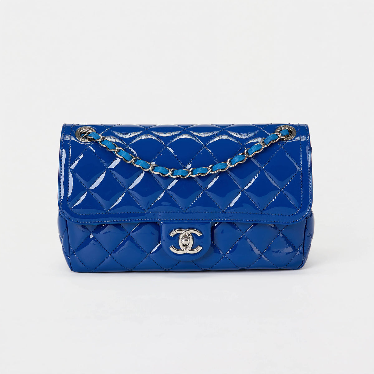 Chanel Classic Flap Bag Royal Blue Patent Leather Silver‑Tone Hardware