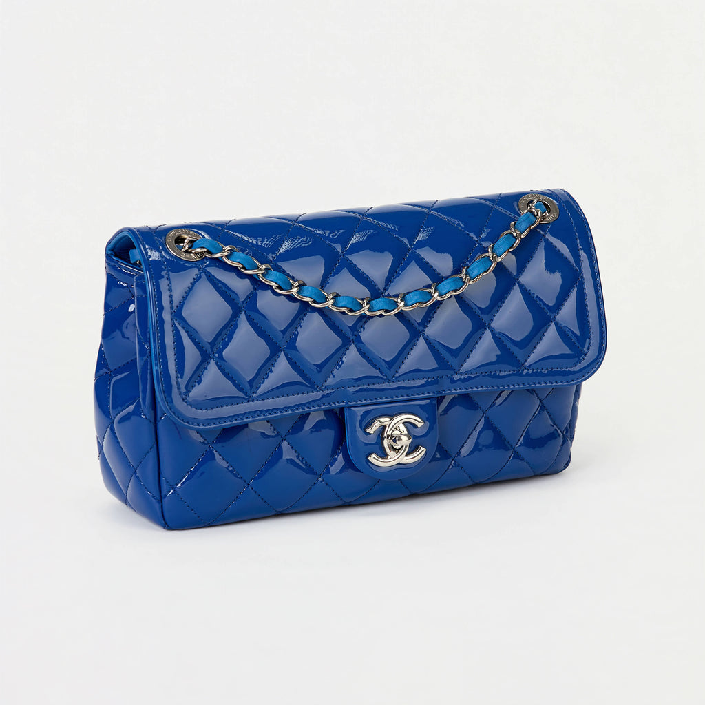 Chanel Classic Flap Bag Royal Blue Patent Leather Silver‑Tone Hardware