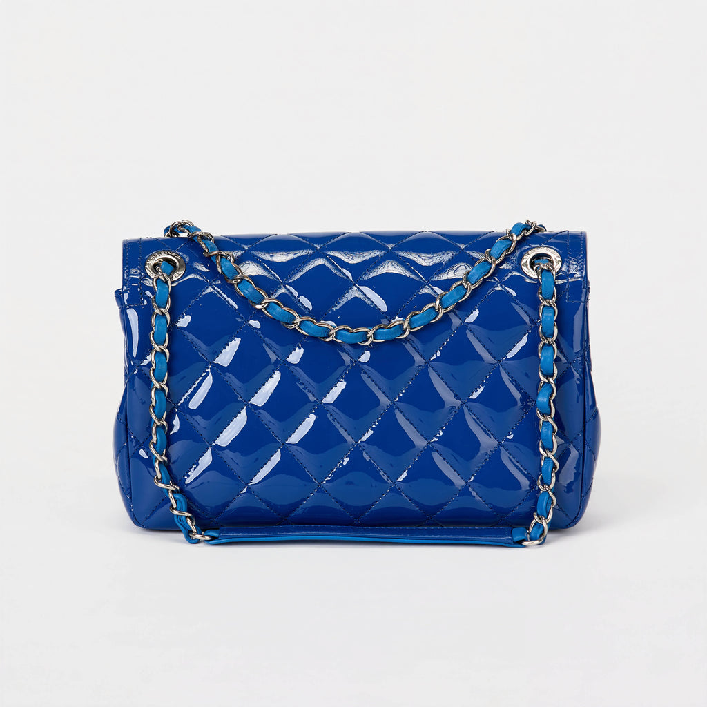 Chanel Classic Flap Bag Royal Blue Patent Leather Silver‑Tone Hardware
