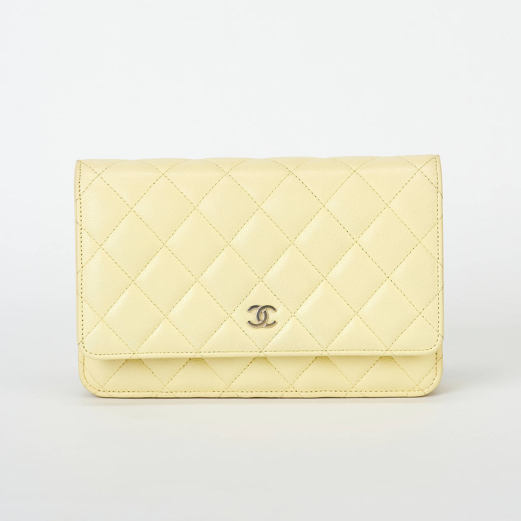 Chanel Wallet On Chain WOC Pale Yellow Caviar Leather Gold‑Tone Hardware