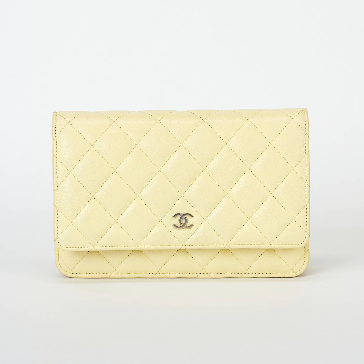 Chanel Wallet On Chain WOC Pale Yellow Caviar Leather Gold‑Tone Hardware