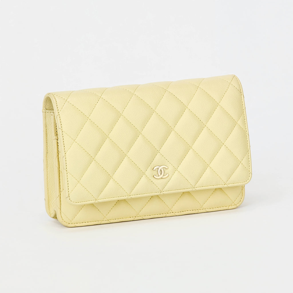 Chanel Wallet On Chain WOC Pale Yellow Caviar Leather Gold‑Tone Hardware