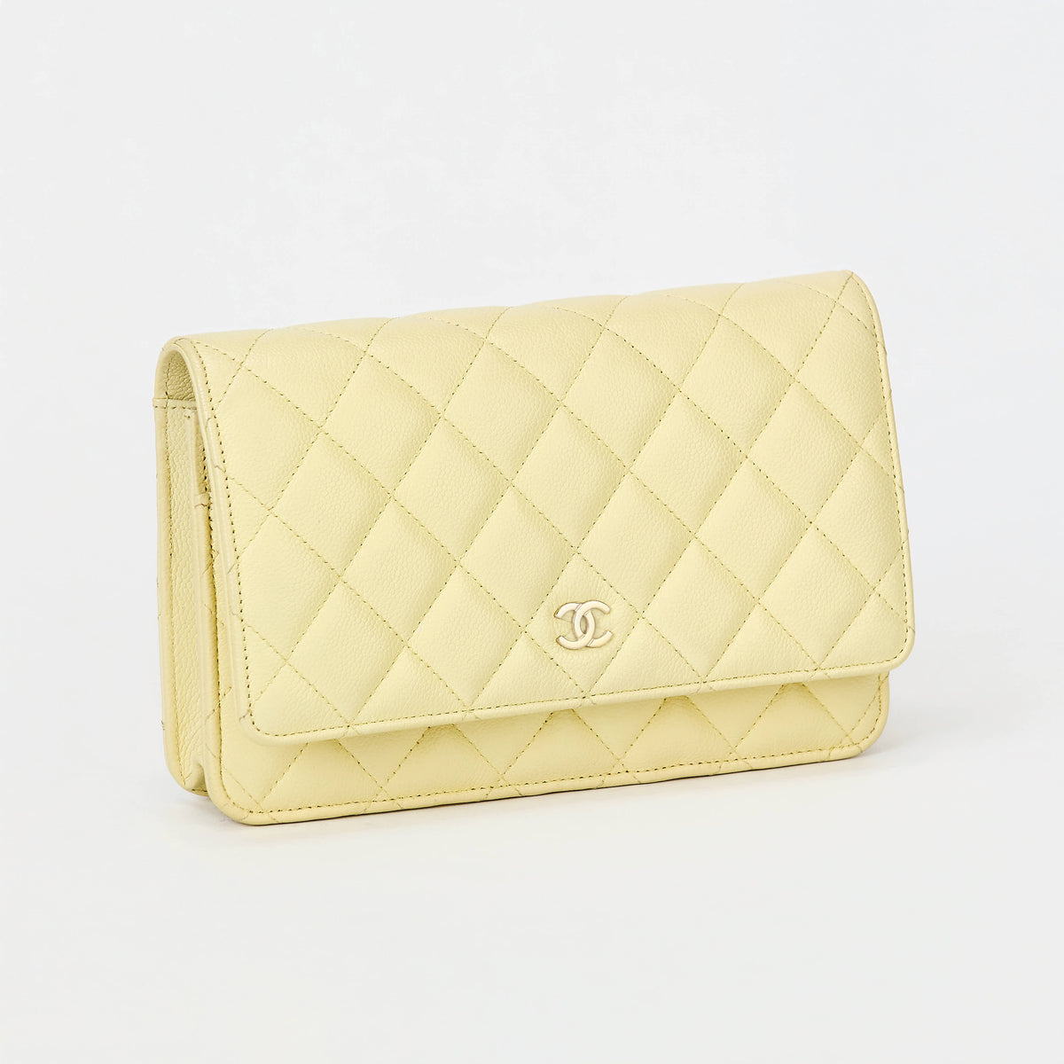 Chanel Wallet On Chain WOC Pale Yellow Caviar Leather Gold‑Tone Hardware