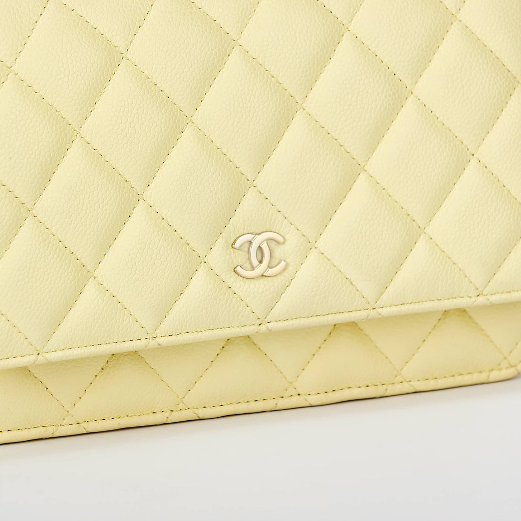 Chanel Wallet On Chain WOC Pale Yellow Caviar Leather Gold‑Tone Hardware