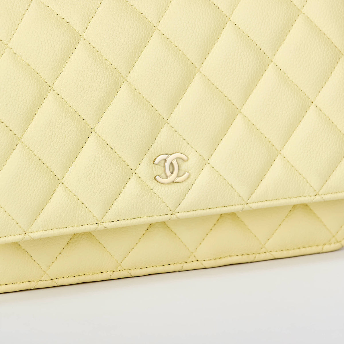 Chanel Wallet On Chain WOC Pale Yellow Caviar Leather Gold‑Tone Hardware