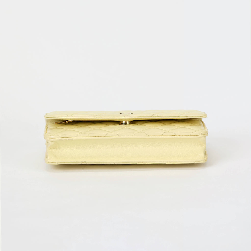 Chanel Wallet On Chain WOC Pale Yellow Caviar Leather Gold‑Tone Hardware