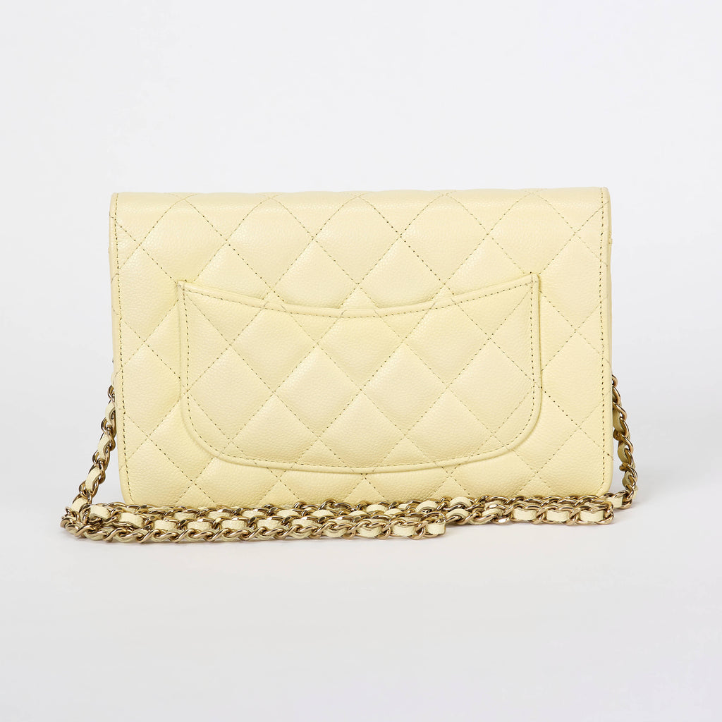 Chanel Wallet On Chain WOC Pale Yellow Caviar Leather Gold‑Tone Hardware