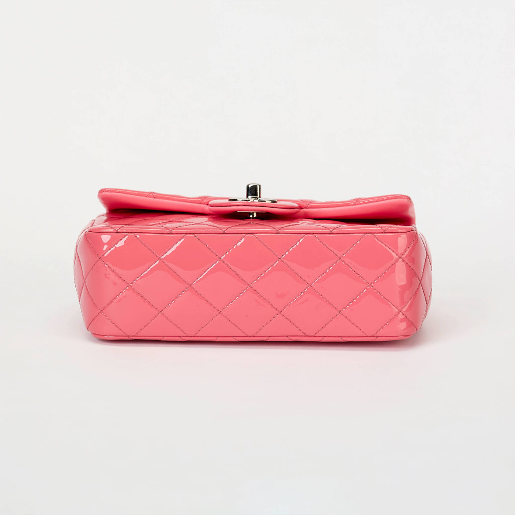 Chanel Small Classic Flap Bag Bubblegum Pink Patent Leather Silver‑Tone Hardware