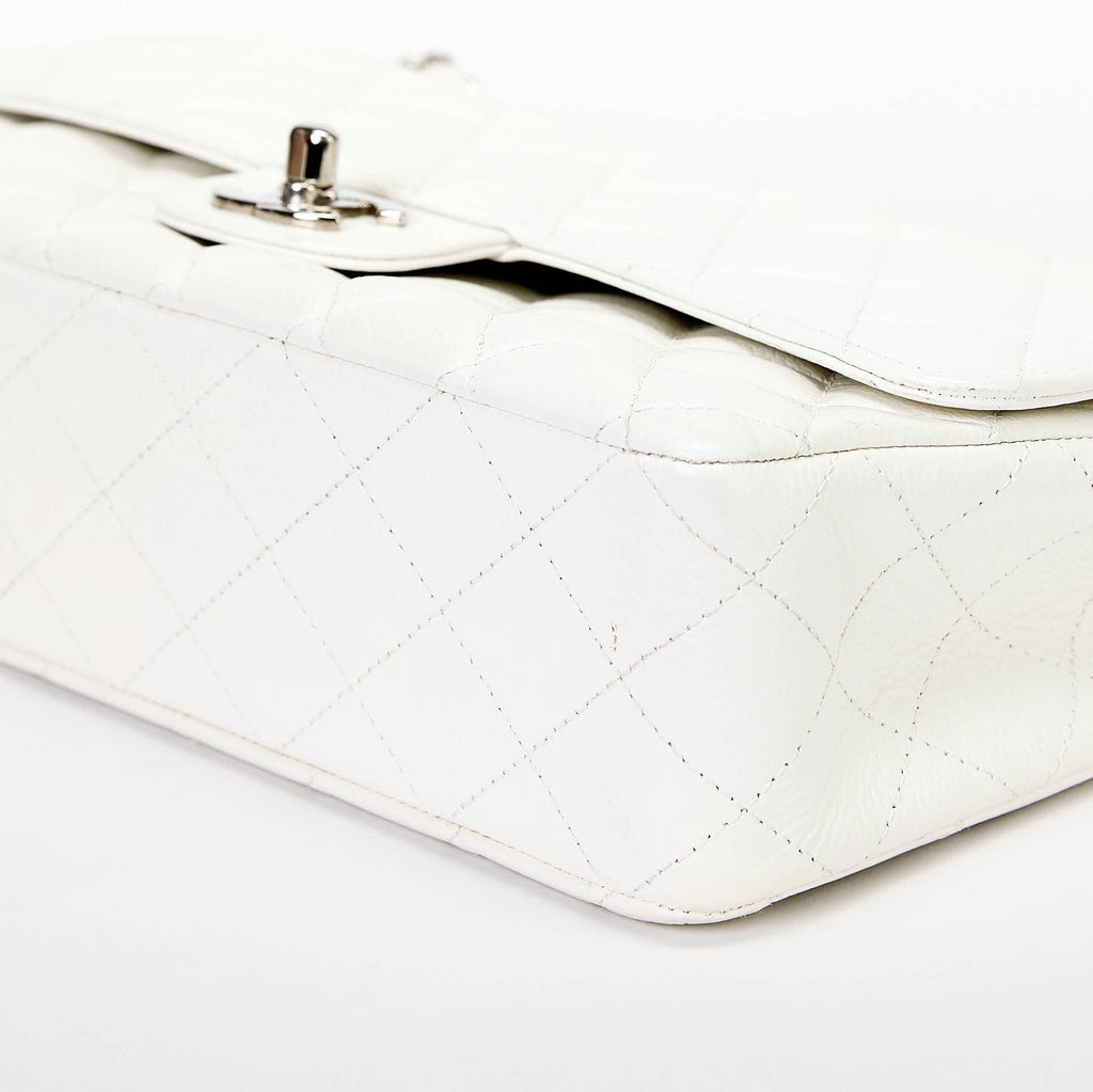 Chanel Classic Flap Bag White Caviar Leather Silver‑Tone Hardware
