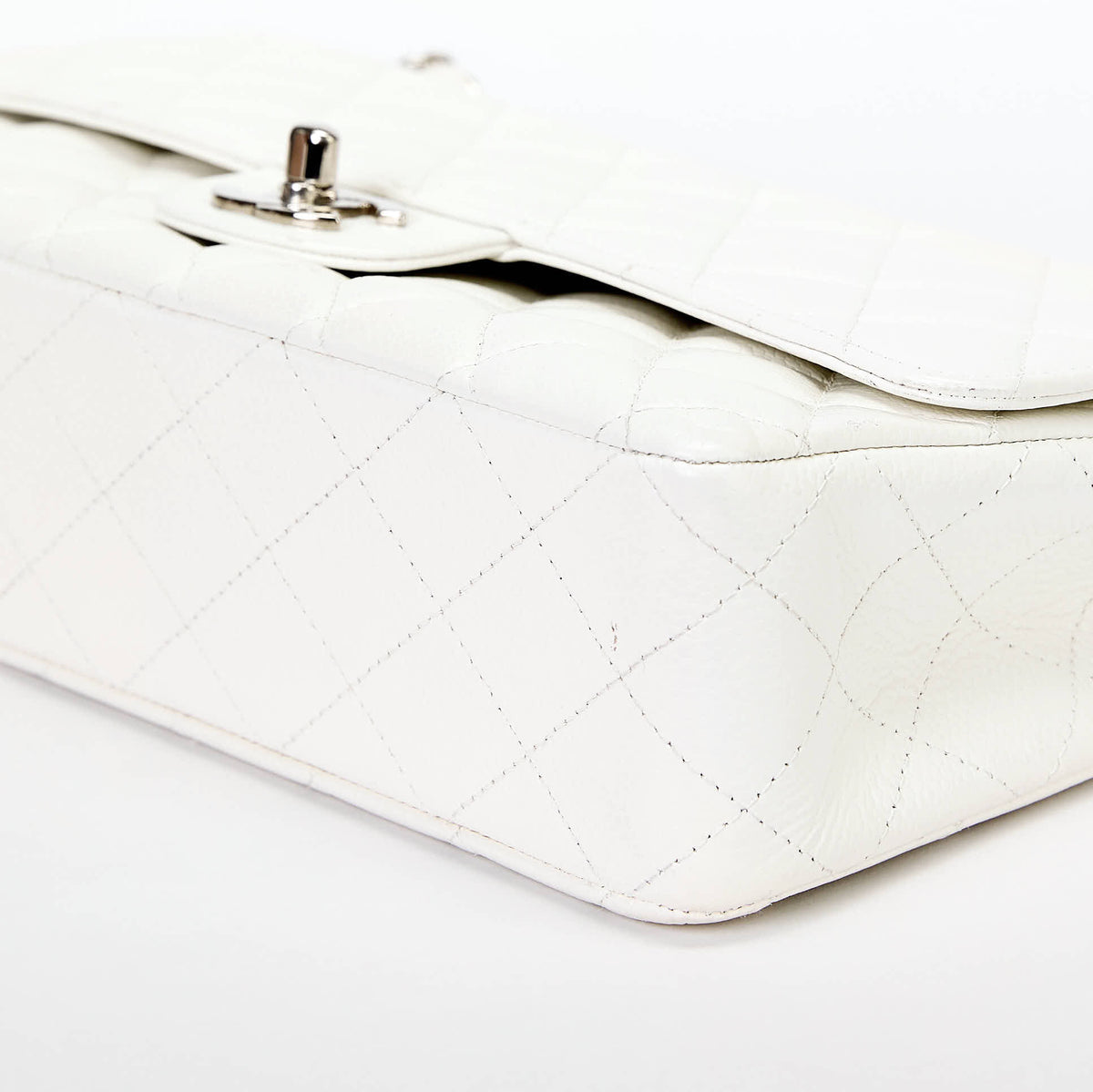 Chanel Classic Flap Bag White Caviar Leather Silver‑Tone Hardware