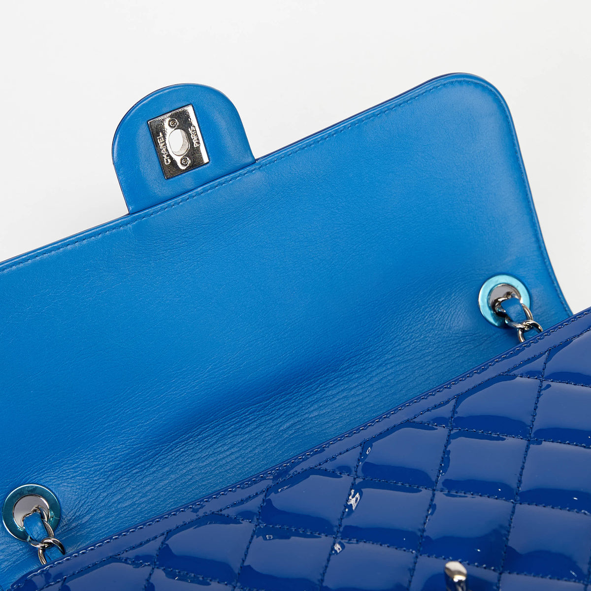 Chanel Classic Flap Bag Royal Blue Patent Leather Silver‑Tone Hardware