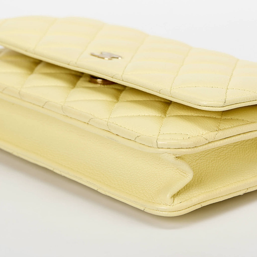 Chanel Wallet On Chain WOC Pale Yellow Caviar Leather Gold‑Tone Hardware