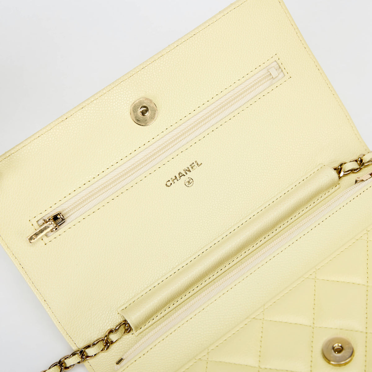 Chanel Wallet On Chain WOC Pale Yellow Caviar Leather Gold‑Tone Hardware