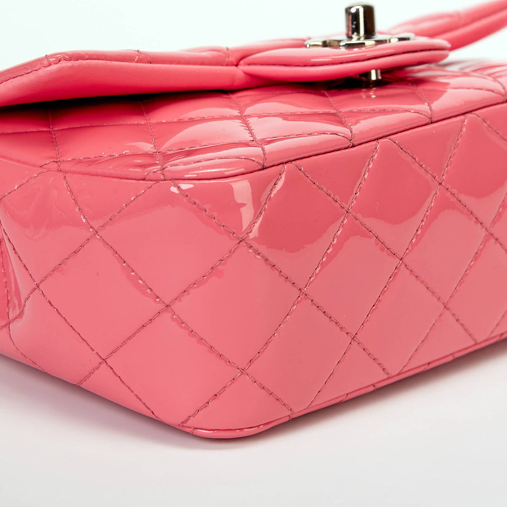 Chanel Small Classic Flap Bag Bubblegum Pink Patent Leather Silver‑Tone Hardware