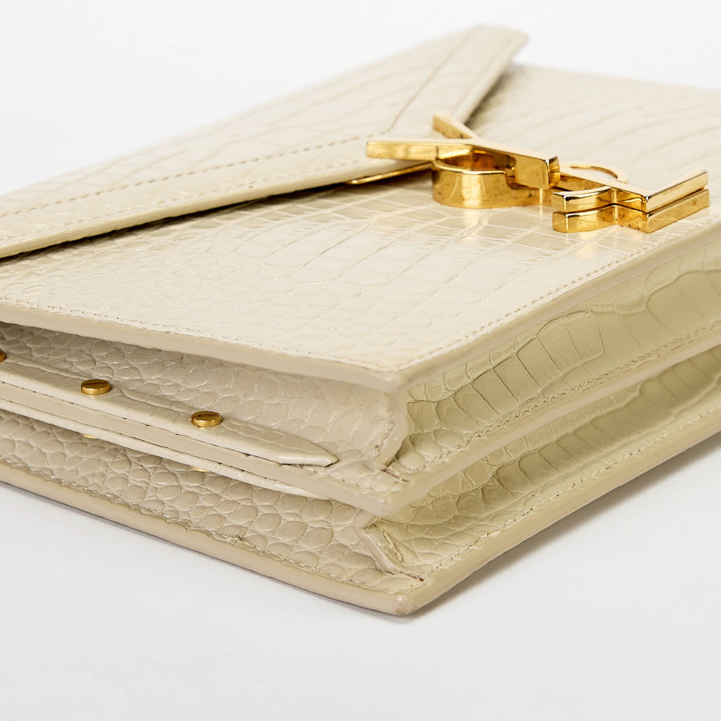 YSL Saint Laurent Cassandra Bag Cream Croc‑Embossed Leather Gold‑Tone Hardware