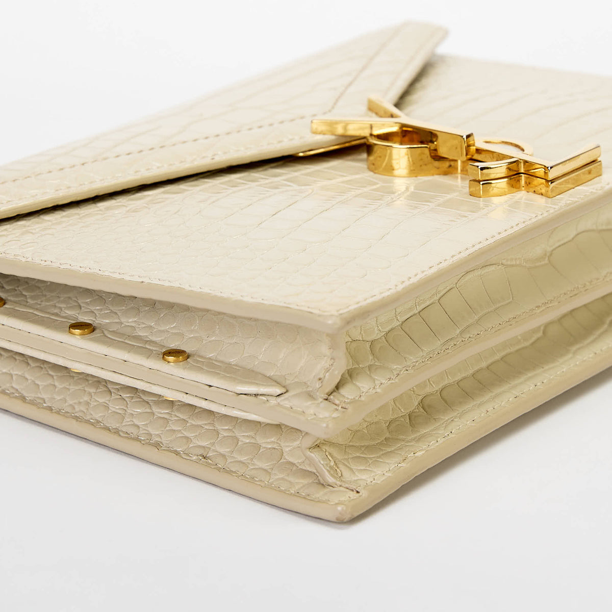 YSL Saint Laurent Cassandra Bag Cream Croc‑Embossed Leather Gold‑Tone Hardware