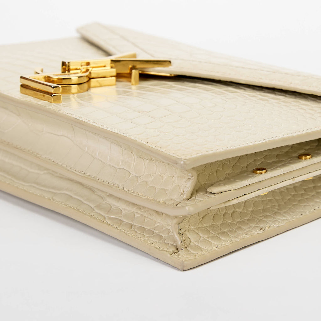 YSL Saint Laurent Cassandra Bag Cream Croc‑Embossed Leather Gold‑Tone Hardware