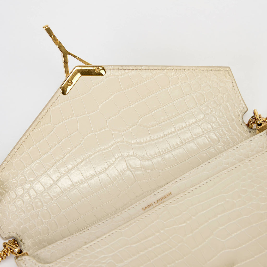 YSL Saint Laurent Cassandra Bag Cream Croc‑Embossed Leather Gold‑Tone Hardware