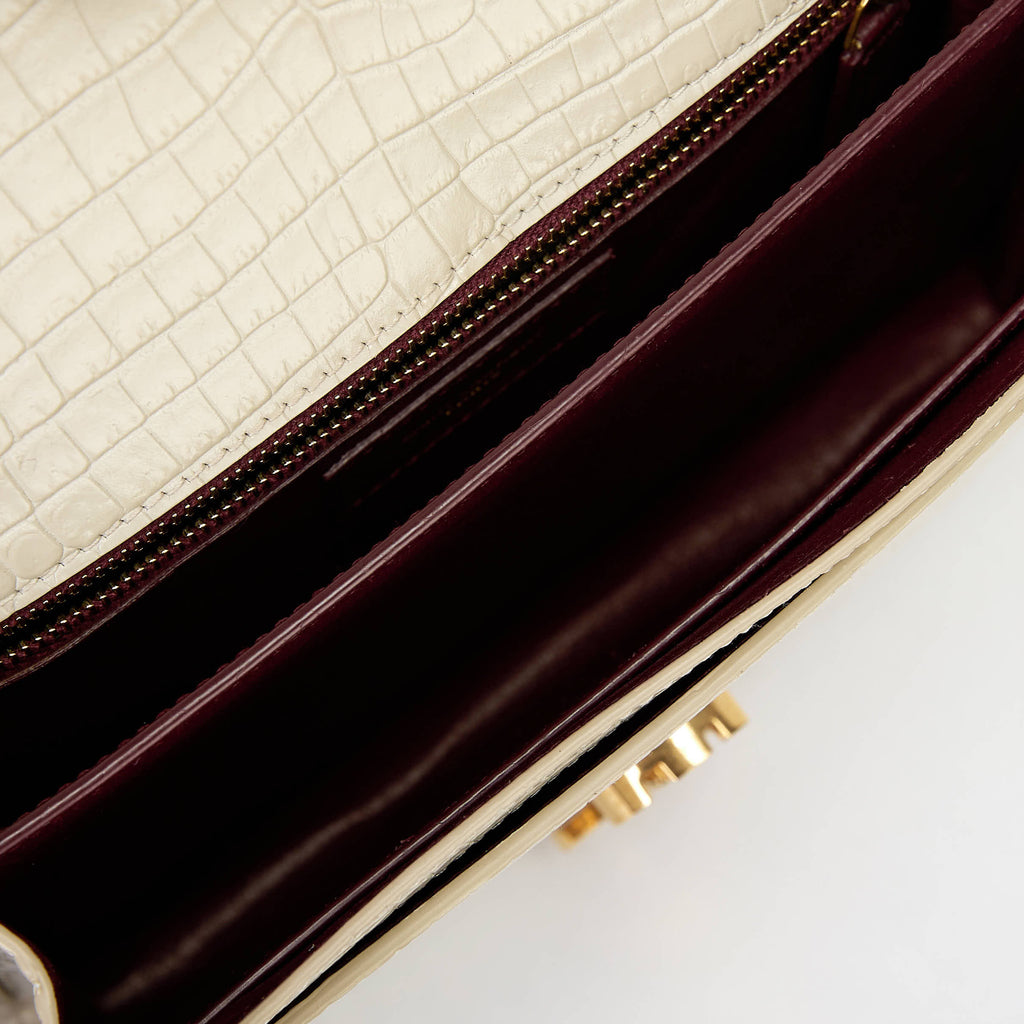 YSL Saint Laurent Cassandra Bag Cream Croc‑Embossed Leather Gold‑Tone Hardware