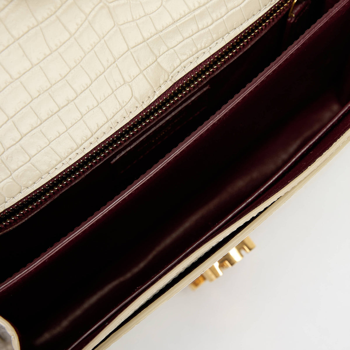 YSL Saint Laurent Cassandra Bag Cream Croc‑Embossed Leather Gold‑Tone Hardware