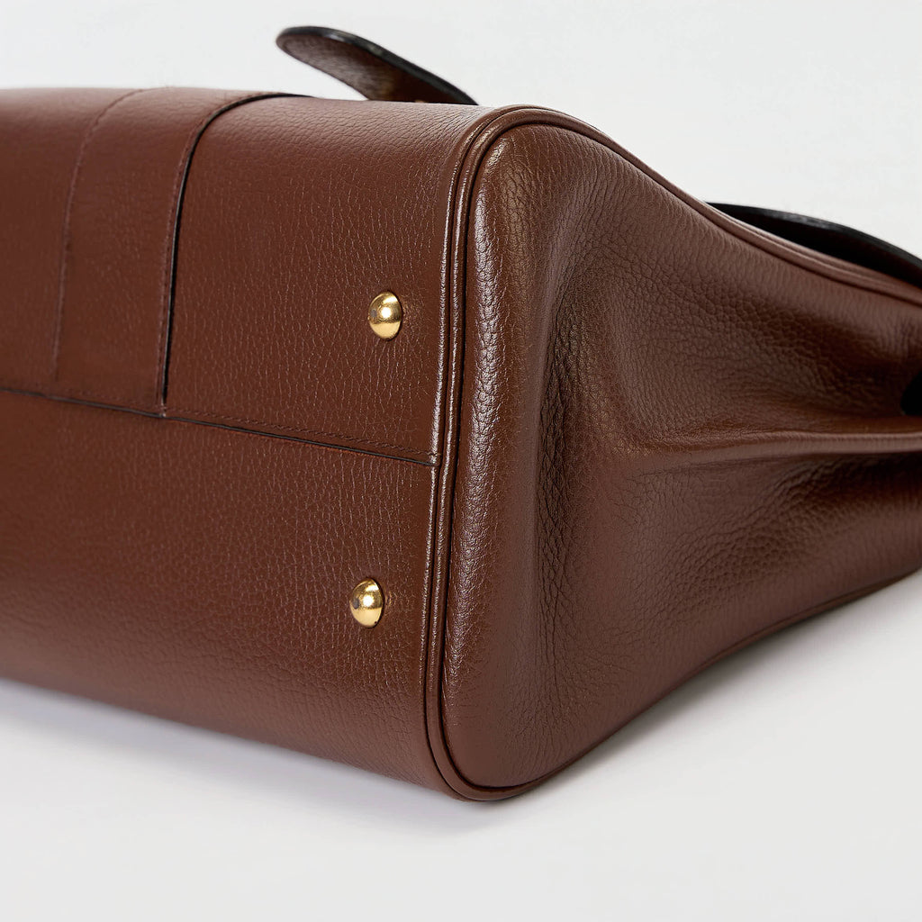 Delvaux Brillant MM Brown Grained Leather Gold Hardware Top‑Handle Bag with Strap