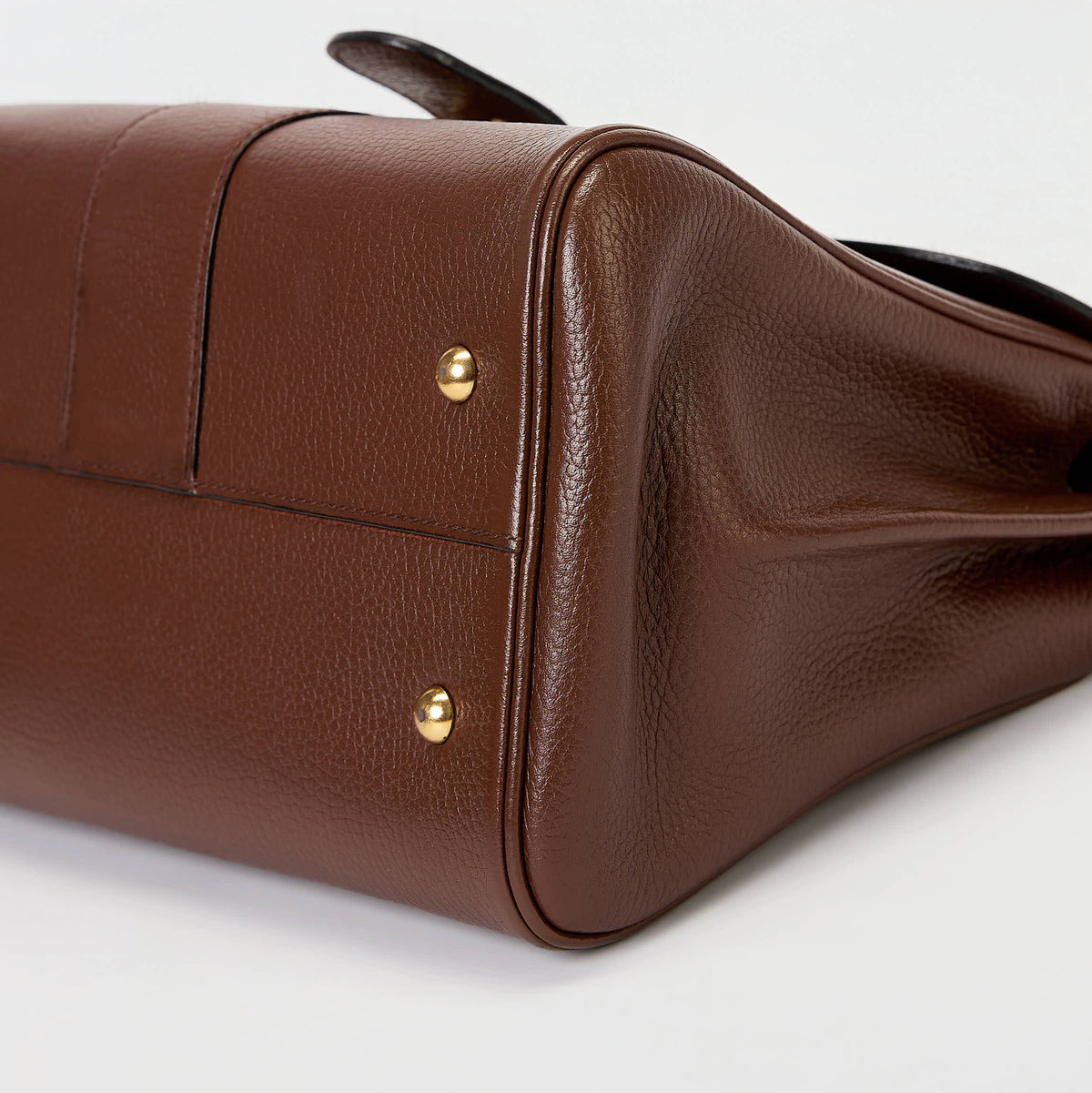 Delvaux Brillant MM Brown Grained Leather Gold Hardware Top‑Handle Bag with Strap