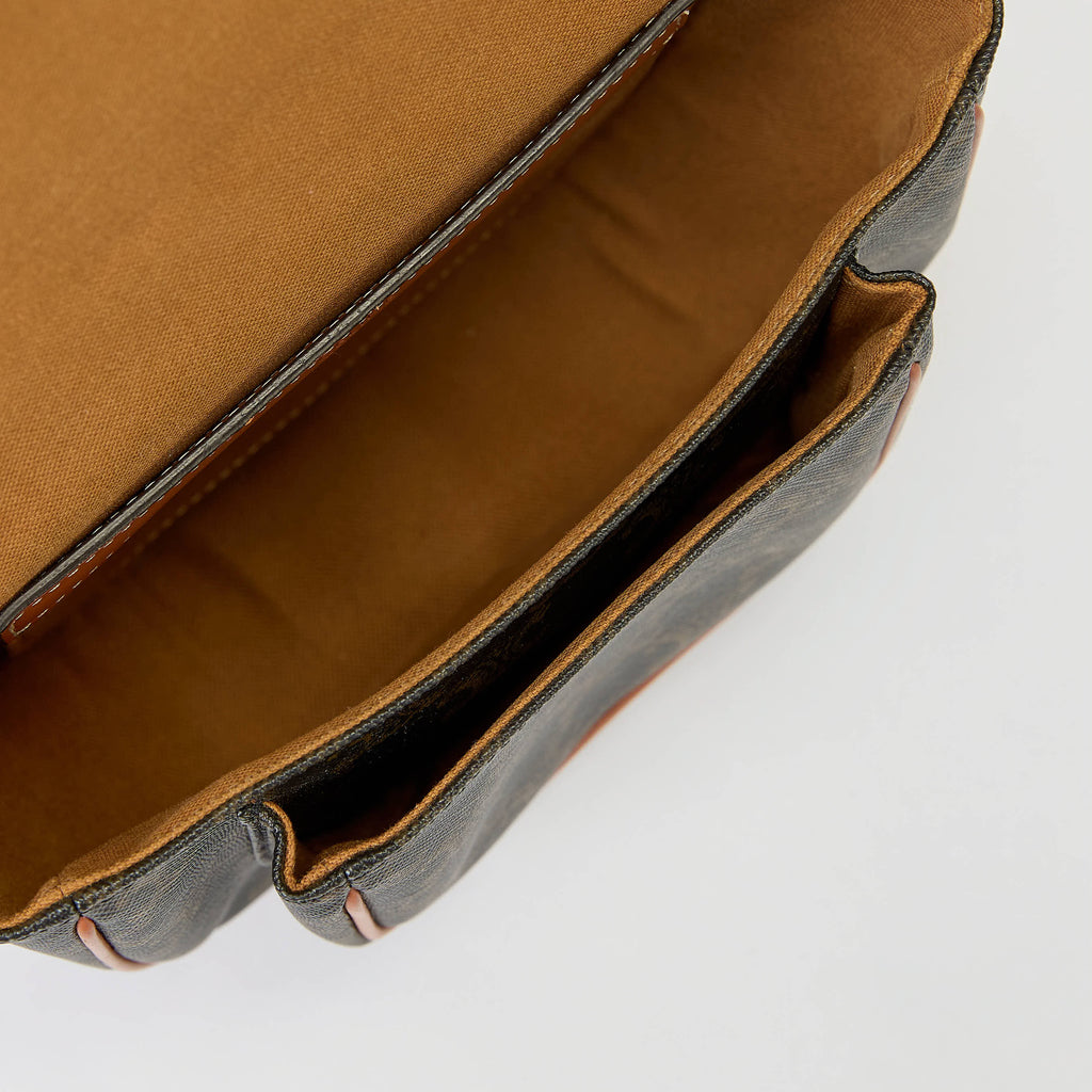 Celine Folco Triomphe Canvas Saddle Crossbody Bag Tan Leather Trim Gold Hardware