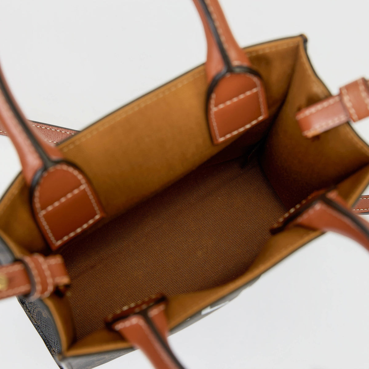 Celine Mini Vertical Cabas Tote Triomphe Canvas Tan Leather Trim With Strap