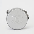 Chanel Round Vanity Case Metallic Silver Calfskin Silver‑Tone Hardware Crossbody Bag