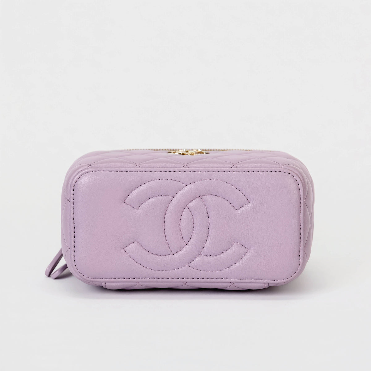 Chanel Vanity Case Light Purple Lambskin Gold‑Tone Hardware Crystal Handle Crossbody Bag