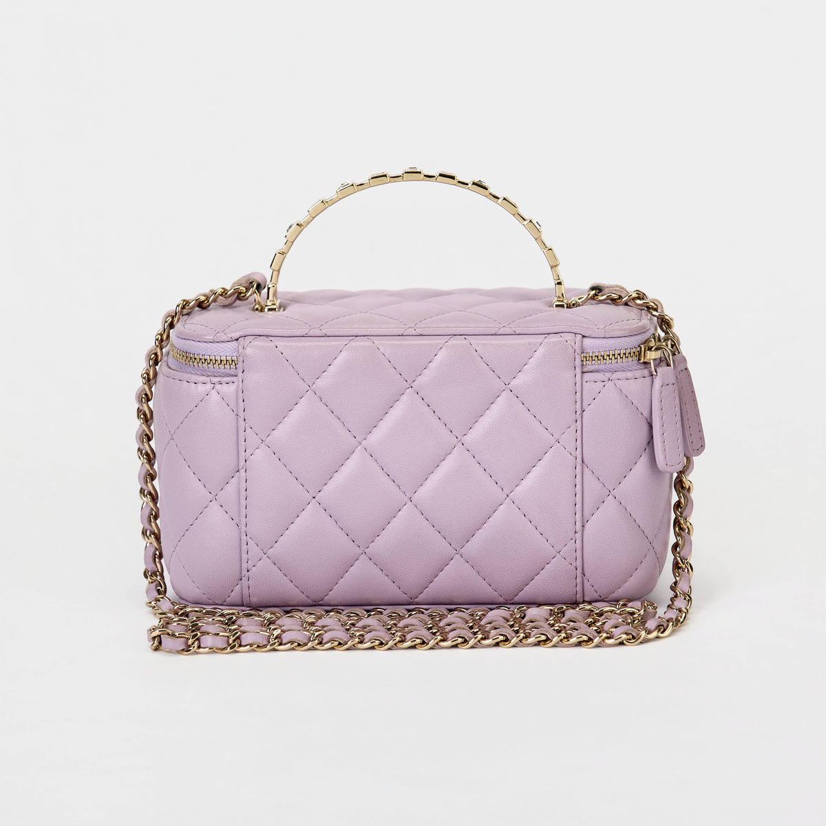 Chanel Vanity Case Light Purple Lambskin Gold‑Tone Hardware Crystal Handle Crossbody Bag