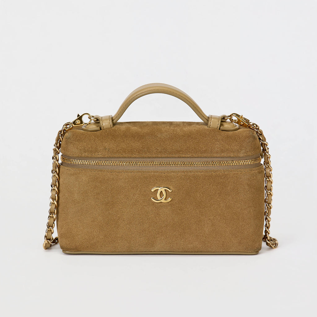 Chanel Vanity Case Camel Suede Gold‑Tone Hardware Top Handle Crossbody Bag