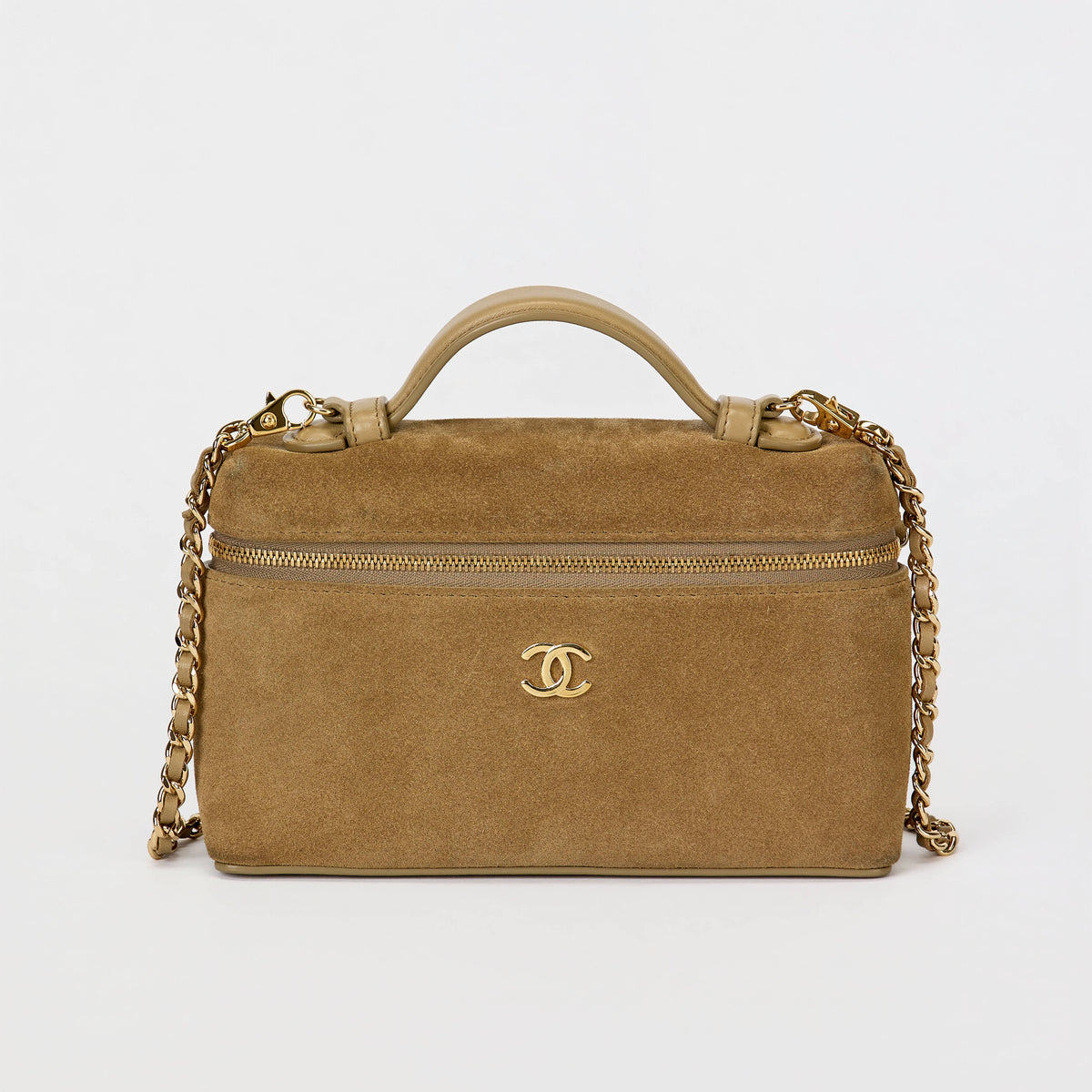 Chanel Vanity Case Camel Suede Gold‑Tone Hardware Top Handle Crossbody Bag