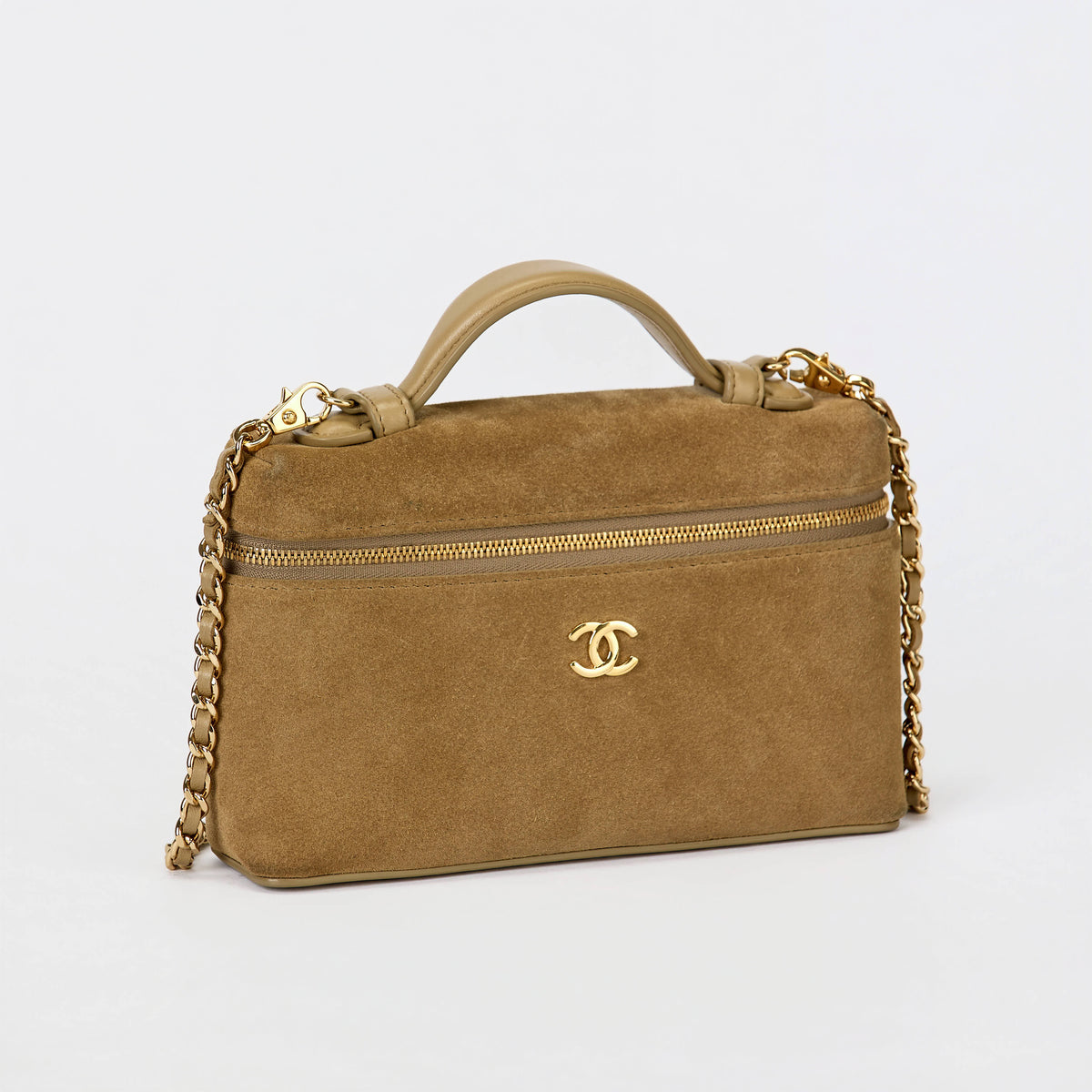 Chanel Vanity Case Camel Suede Gold‑Tone Hardware Top Handle Crossbody Bag