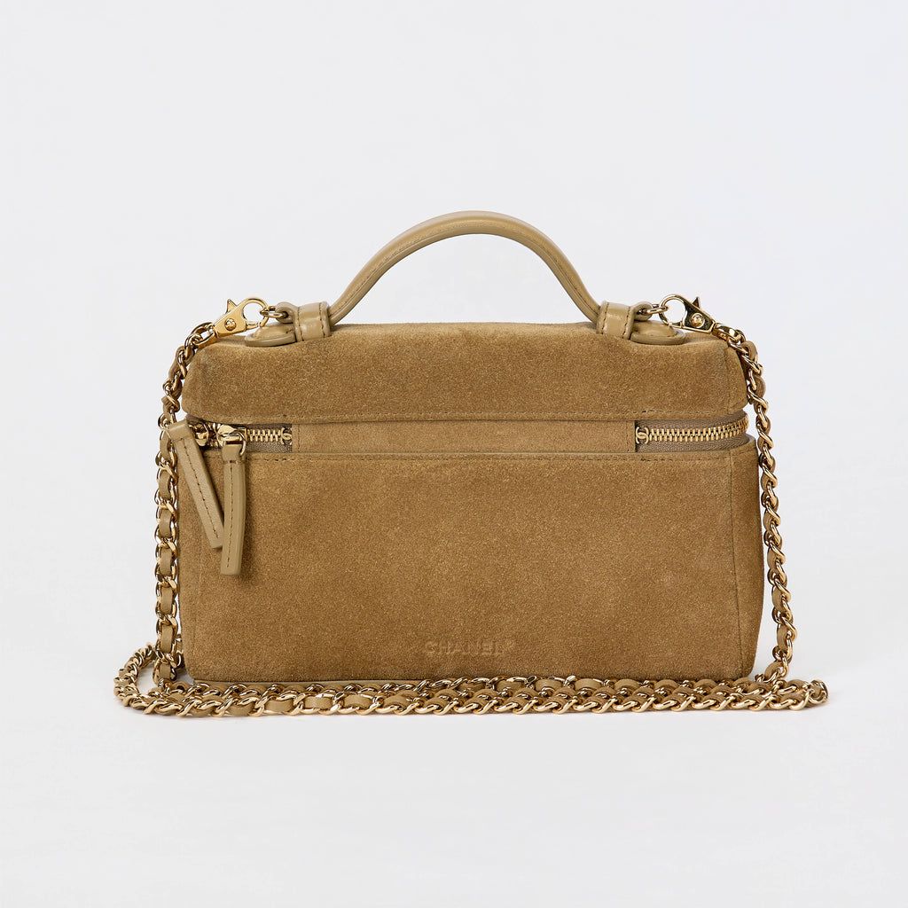 Chanel Vanity Case Camel Suede Gold‑Tone Hardware Top Handle Crossbody Bag