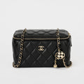 Chanel Vanity Case Black Lambskin Gold‑Tone Hardware Checker Ball Chain Crossbody Bag
