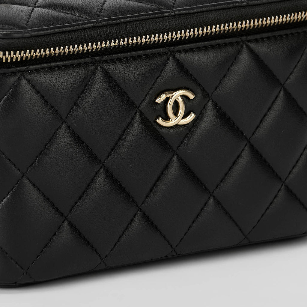 Chanel Vanity Case Black Lambskin Gold‑Tone Hardware Checker Ball Chain Crossbody Bag