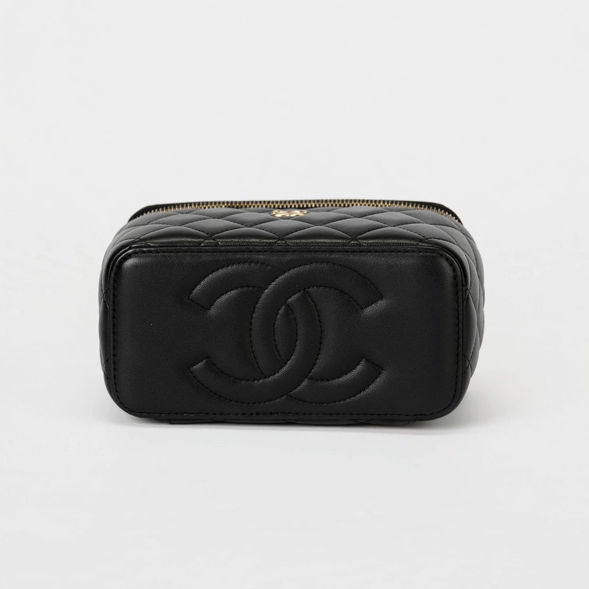 Chanel Vanity Case Black Lambskin Gold‑Tone Hardware Checker Ball Chain Crossbody Bag