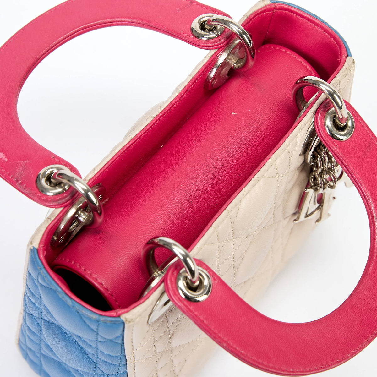 Dior Small Lady Dior Bag Tri‑Color Cannage Calfskin Leather Silver‑Tone Hardware With Strap