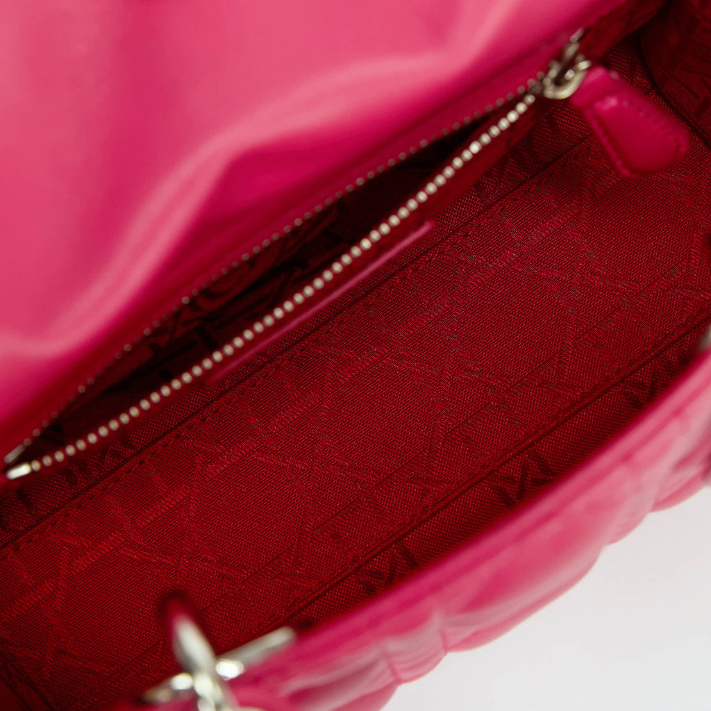 Dior Small Lady Dior Bag Bright Pink Cannage Calfskin Leather Silver‑Tone Hardware With Strap