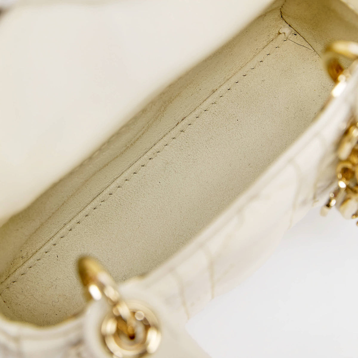 Dior Micro Lady Dior Bag Off‑White Cannage Calfskin Leather Gold‑Tone Hardware With Strap