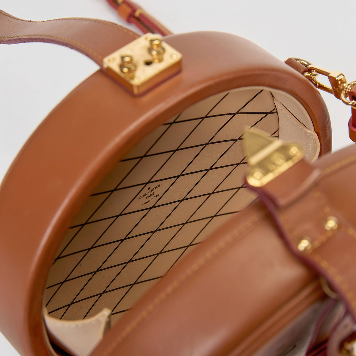 Louis Vuitton Petite Boite Chapeau Catogram Brown Leather Gold Hardware Crossbody Bag