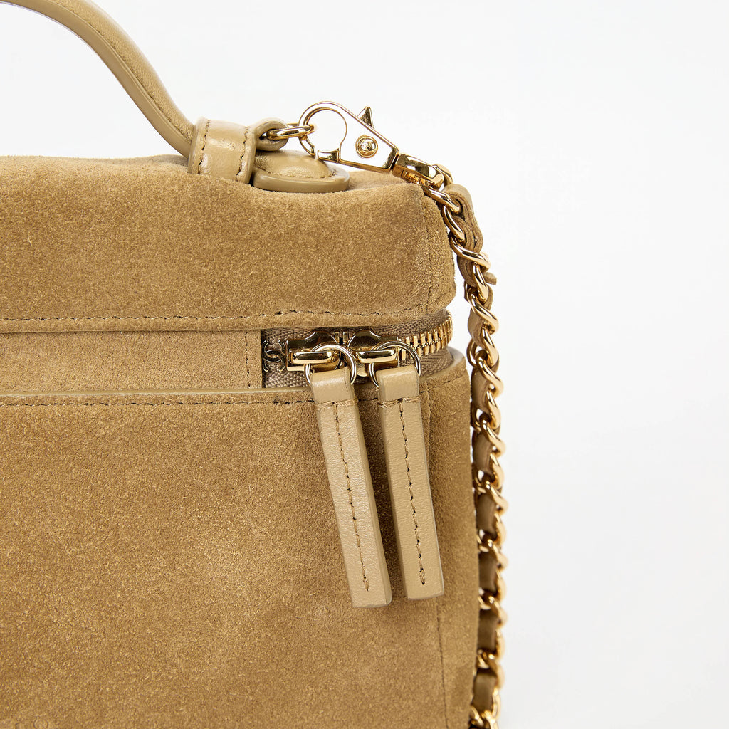 Chanel Vanity Case Camel Suede Gold‑Tone Hardware Top Handle Crossbody Bag