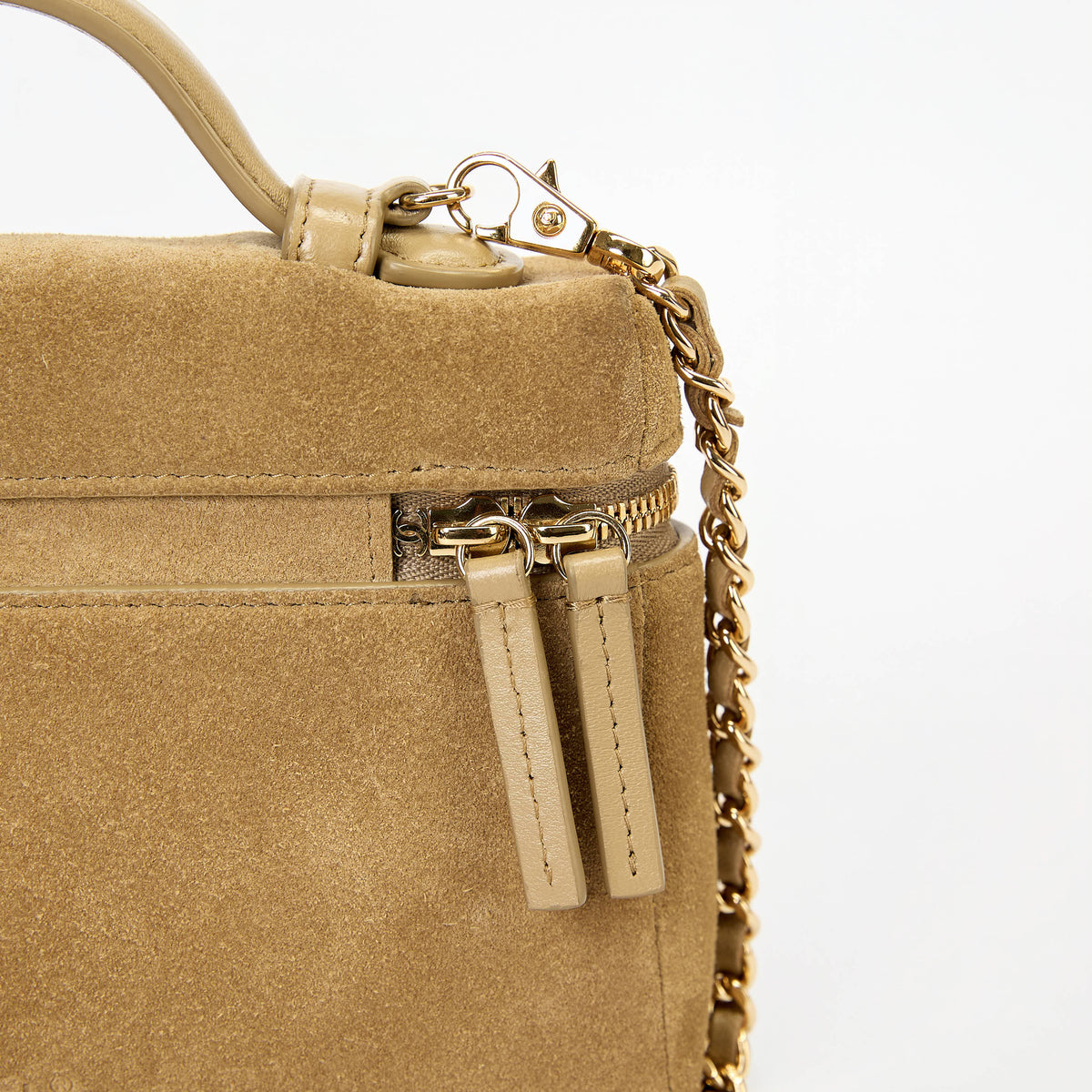 Chanel Vanity Case Camel Suede Gold‑Tone Hardware Top Handle Crossbody Bag