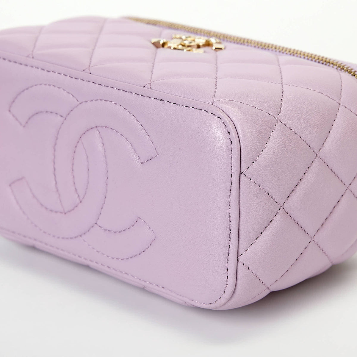Chanel Vanity Case Light Purple Lambskin Gold‑Tone Hardware Crystal Handle Crossbody Bag