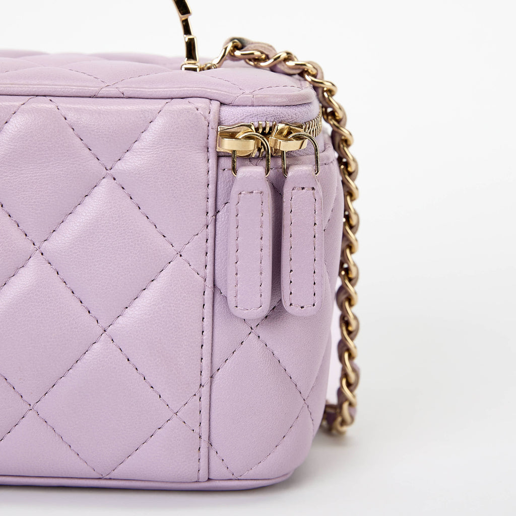 Chanel Vanity Case Light Purple Lambskin Gold‑Tone Hardware Crystal Handle Crossbody Bag