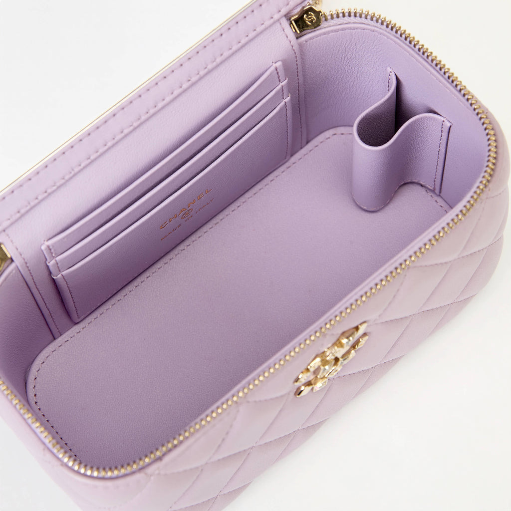 Chanel Vanity Case Light Purple Lambskin Gold‑Tone Hardware Crystal Handle Crossbody Bag