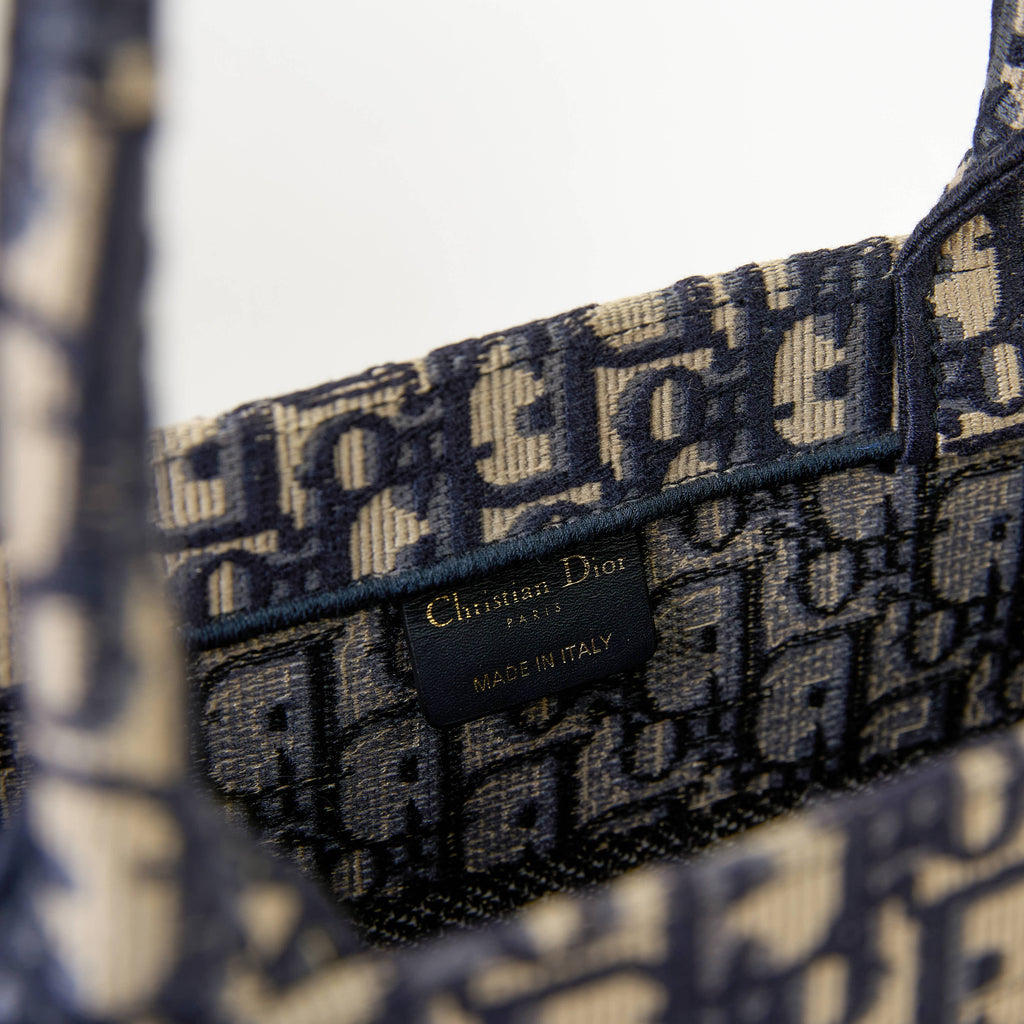 Dior Book Tote Medium Dior Oblique Embroidery Blue Canvas Tote Bag